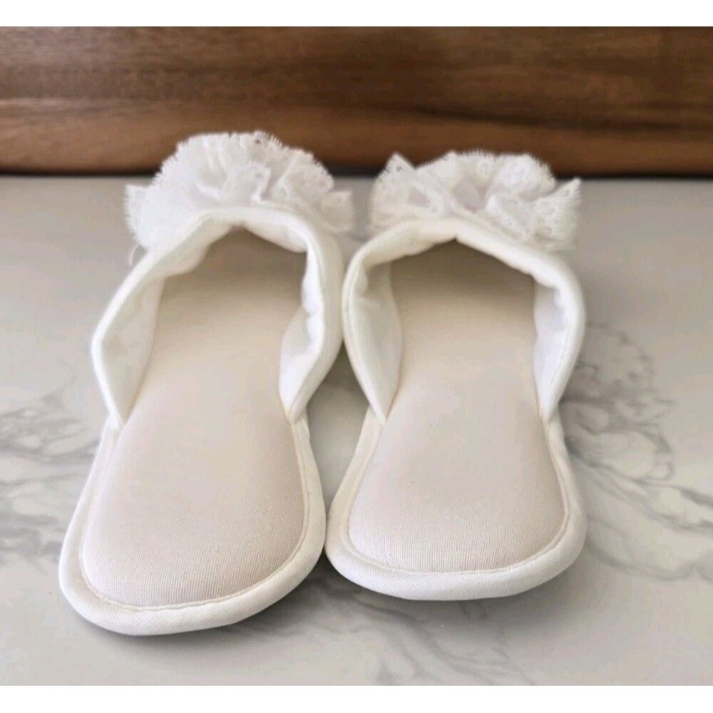 Vintage Madyes Ladies Washable Lace Floral Slippers size L 8-9 White - Picture 5 of 6